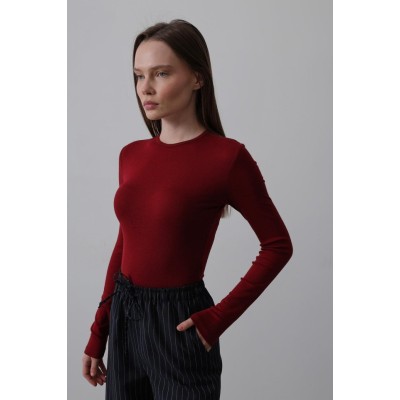 Uzun Kol Crop Top - Bordo Uzun Kol Crop Top - Bordo
