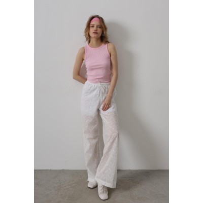 Beli Bağlamalı Brode Pantolon - Beyaz Beli Bağlamalı Brode Pantolon - Beyaz