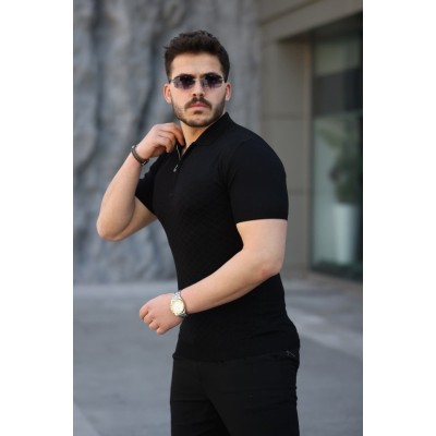 Erkek Viskon Kumaş Polo Yaka Desenli Tişört
