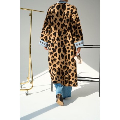 Uzun Leopar Hırka - Camel-Mavi Uzun Leopar Hırka - Camel-Mavi