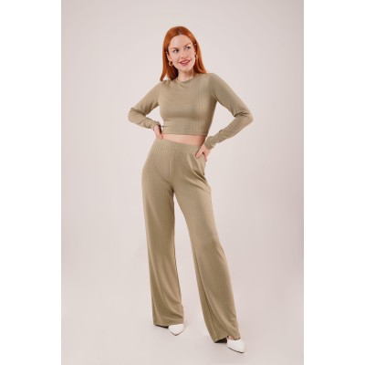 Fitilli Bluz Ve Pantolon Yeşil İkili Takım Fitilli Bluz Ve Pantolon Yeşil İkili Takım