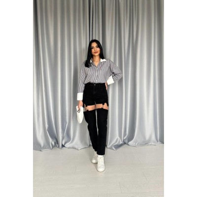 Siyah Askılı İki Parça Jeans Pantolon Siyah Askılı İki Parça Jeans Pantolon