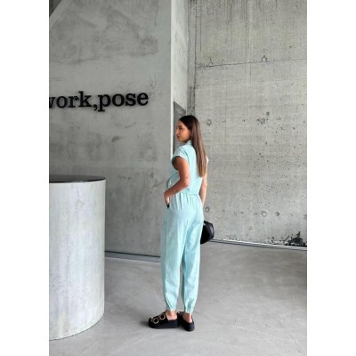 ÇİZGİLİ KETEN KOLSUZ CROP PANTOLON TAKIM - Yeşil ÇİZGİLİ KETEN KOLSUZ CROP PANTOLON TAKIM - Yeşil