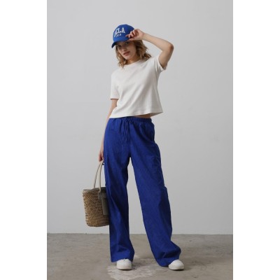 Beli Bağlamalı Brode Pantolon - Saks Beli Bağlamalı Brode Pantolon - Saks
