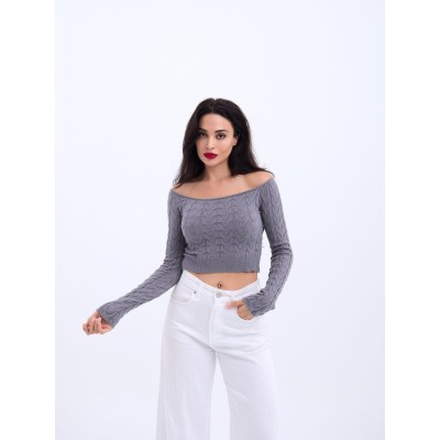 42241 TRİKO KAYIK YAKA CROP-GRİ 42241 TRİKO KAYIK YAKA CROP-GRİ