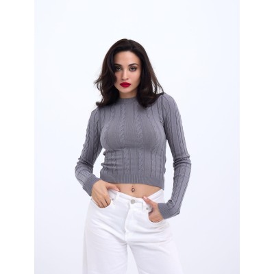 42491 TRİKO SAÇ ÖRGÜ CROP KAZAK-GRİ 42491 TRİKO SAÇ ÖRGÜ CROP KAZAK-GRİ
