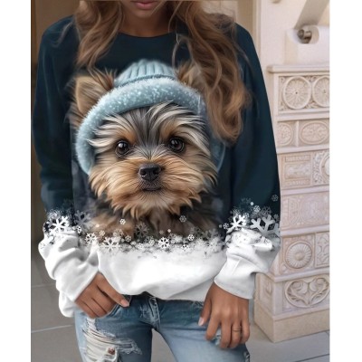 Kadın Uzun Kollu Bisiklet Yaka Köpek Baskılı şardonlu Dalgıç Bluz Kadın Uzun Kollu Bisiklet Yaka Köpek Baskılı şardonlu Dalgıç Bluz