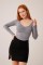 Geniş Yaka Gri Basic Body Bluz Geniş Yaka Gri Basic Body Bluz
