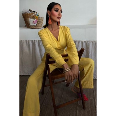 Kruvaze Model Klasik Pantolonlu Çupra Keten Takım 10191 Kruvaze Model Klasik Pantolonlu Çupra Keten Takım 10191