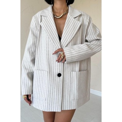 Bej Çizgili Oversize Ceket Bej Çizgili Oversize Ceket