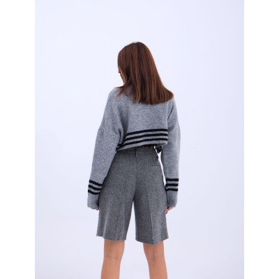 43241 TRİKO ÇİZGİLİ BALIKÇI CROP-GRİ-SİYAH 43241 TRİKO ÇİZGİLİ BALIKÇI CROP-GRİ-SİYAH