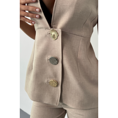 KETEN GOLD DÜĞMELİ YELEK - PANTOLON TK - Bej KETEN GOLD DÜĞMELİ YELEK - PANTOLON TK - Bej