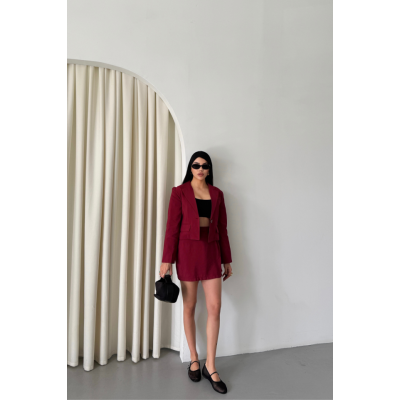 CROP CEKET - KISA ETEK TAKIM - Bordo CROP CEKET - KISA ETEK TAKIM - Bordo