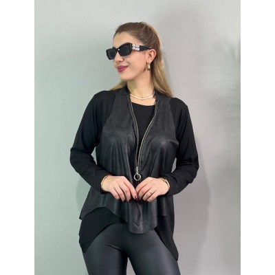 Kadın Uzun Kol Asimetrik Kesim Viskon Bluz Ve çatlak Deri Görünümlü Fermuar Detaylı Yelek Ikili Takım Kadın Uzun Kol Asimetrik Kesim Viskon Bluz Ve çatlak Deri Görünümlü Fermuar Detaylı Yelek Ikili Takım