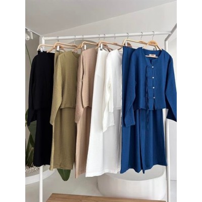 Önü İnce Kordon Detaylı Ve Double Paça Pantolonlu Takım 10180 Önü İnce Kordon Detaylı Ve Double Paça Pantolonlu Takım 10180