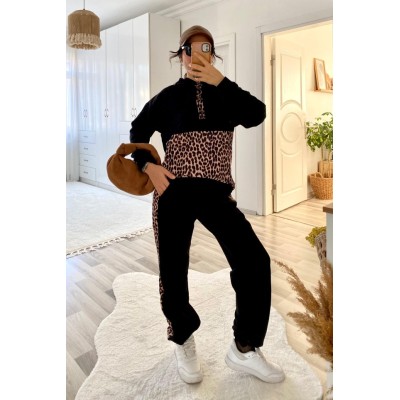 Kadın Uzun Kollu Leopar Detay Sweat Ve Yanı Leopar şerit Detay Pantolon Ikili Takım Kadın Uzun Kollu Leopar Detay Sweat Ve Yanı Leopar şerit Detay Pantolon Ikili Takım