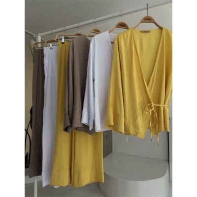 Kruvaze Model Klasik Pantolonlu Çupra Keten Takım 10191 Kruvaze Model Klasik Pantolonlu Çupra Keten Takım 10191