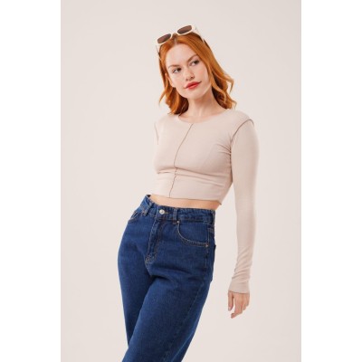 Ters Dikişli Basic Krem Body Bluz Ters Dikişli Basic Krem Body Bluz