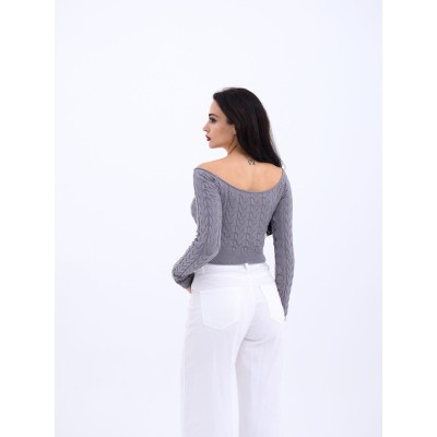 42241 TRİKO KAYIK YAKA CROP-GRİ 42241 TRİKO KAYIK YAKA CROP-GRİ