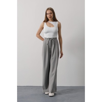 Pileli Bağcıklı Oversize Pantolon - Gri Pileli Bağcıklı Oversize Pantolon - Gri