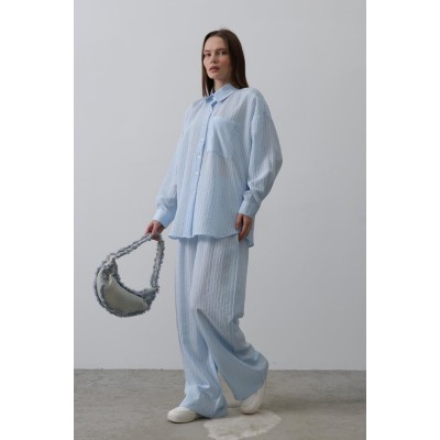 Çizgili Cep Detaylı Oversize Takım - Bebe Mavisi Çizgili Cep Detaylı Oversize Takım - Bebe Mavisi