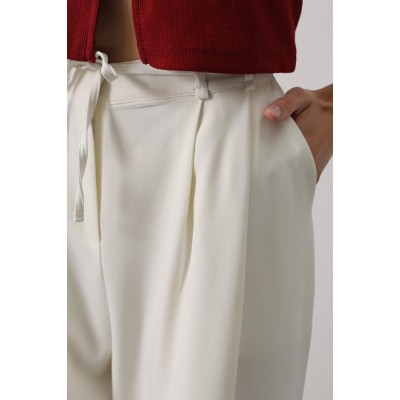 Pileli Bağcıklı Oversize Pantolon - Ekru Pileli Bağcıklı Oversize Pantolon - Ekru
