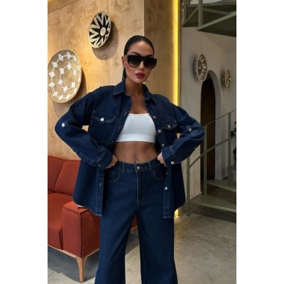 Gömlek Ve Palazzo Pantolon Klasik Denim Takım 10070 Gömlek Ve Palazzo Pantolon Klasik Denim Takım 10070