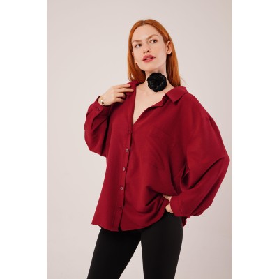 Basic Oversize Bordo Gömlek Basic Oversize Bordo Gömlek