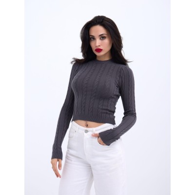 42491 TRİKO SAÇ ÖRGÜ CROP KAZAK-ANTRASİT 42491 TRİKO SAÇ ÖRGÜ CROP KAZAK-ANTRASİT