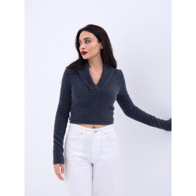 42531 TRİKO SİMLİ YAKALI CROP-ANTRASİT 42531 TRİKO SİMLİ YAKALI CROP-ANTRASİT