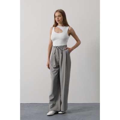 Pileli Bağcıklı Oversize Pantolon - Gri Pileli Bağcıklı Oversize Pantolon - Gri