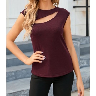 Kadın Sıfır Kol Pencere Detay Viskon T-shirt Kadın Sıfır Kol Pencere Detay Viskon T-shirt