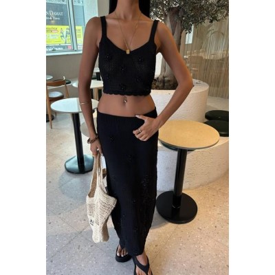 İnci Ve Çiçek Detaylı Büstiyerli Triko Takım 10100 İnci Ve Çiçek Detaylı Büstiyerli Triko Takım 10100