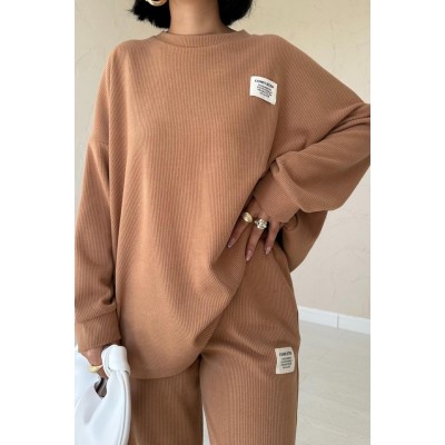Camel Klasik Fitilli Kazak Ve Pantolon Takım Camel Klasik Fitilli Kazak Ve Pantolon Takım
