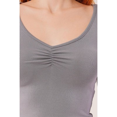 Geniş Yaka Gri Basic Body Bluz Geniş Yaka Gri Basic Body Bluz