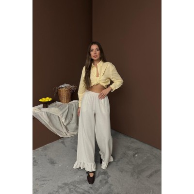 Bej Paçası Fırfırlı Keten Pantolon Bej Paçası Fırfırlı Keten Pantolon
