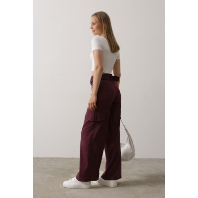 Kemerli Cargo Pantolon - Bordo Kemerli Cargo Pantolon - Bordo