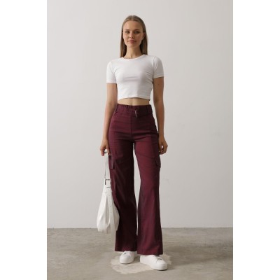 Kemerli Cargo Pantolon - Bordo Kemerli Cargo Pantolon - Bordo