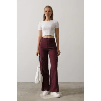 Kemerli Cargo Pantolon - Bordo Kemerli Cargo Pantolon - Bordo