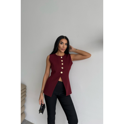 GOLD DÜĞME DETAYLI YELEK - Bordo GOLD DÜĞME DETAYLI YELEK - Bordo