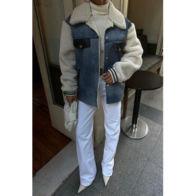 İçi Kürklü Deri Garnili Denim Görünümlü Ceket 6116 İçi Kürklü Deri Garnili Denim Görünümlü Ceket 6116