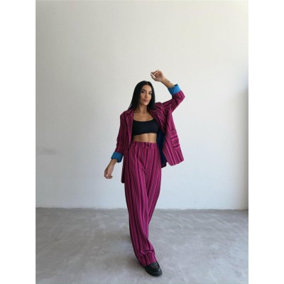 OTTOMAN ÇİZGİLİ CEKET-PANTOLON TK - Fuşya OTTOMAN ÇİZGİLİ CEKET-PANTOLON TK - Fuşya