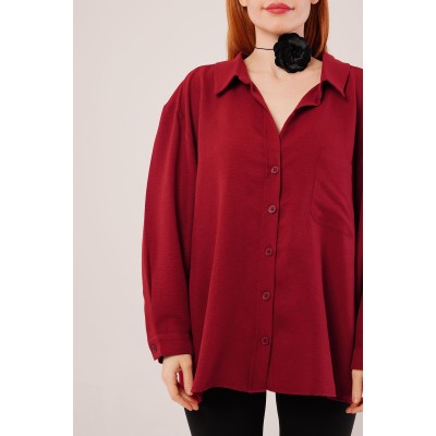 Basic Oversize Bordo Gömlek Basic Oversize Bordo Gömlek