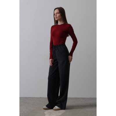 Beli Lastikli Bol Paça Pantolon - Lacivert-Beyaz Beli Lastikli Bol Paça Pantolon - Lacivert-Beyaz