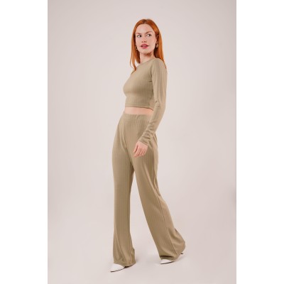 Fitilli Bluz Ve Pantolon Yeşil İkili Takım Fitilli Bluz Ve Pantolon Yeşil İkili Takım