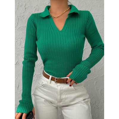 Kadın Yeşil Polo Yaka Parmak Detay Triko Bluz 2047 Kadın Yeşil Polo Yaka Parmak Detay Triko Bluz 2047