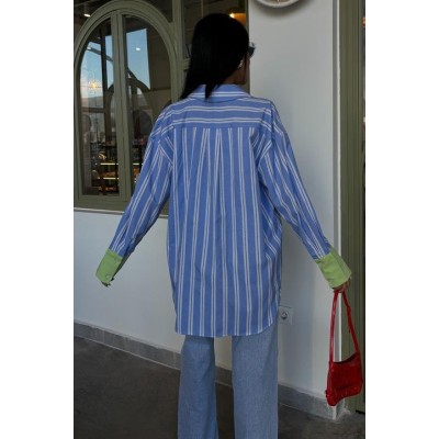 Kolu Manşet Detay Çizgili Oversize Gömlek 3405 Kolu Manşet Detay Çizgili Oversize Gömlek 3405