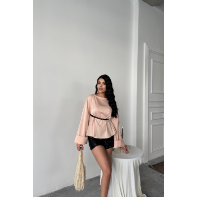 KEMER DETAYLI SATEN BLUZ - Pembe KEMER DETAYLI SATEN BLUZ - Pembe