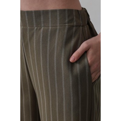 Beli Yarım Lastikli Palazzo Pantolon - Haki-Beyaz Beli Yarım Lastikli Palazzo Pantolon - Haki-Beyaz