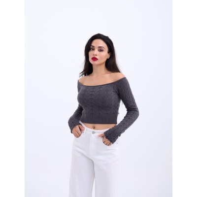 42241 TRİKO KAYIK YAKA CROP-ANTRASİT 42241 TRİKO KAYIK YAKA CROP-ANTRASİT